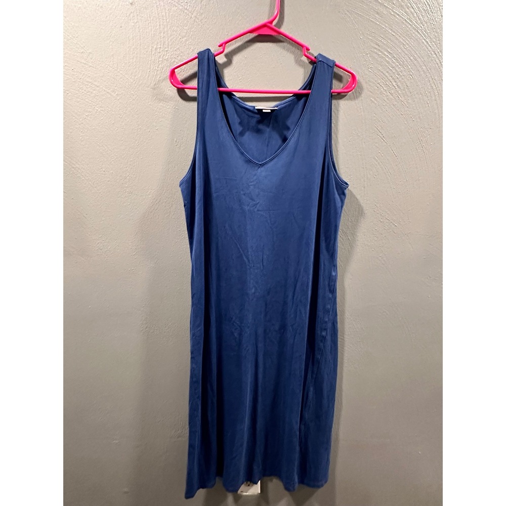 J. Jill Perfect Pima Cotton V-Neck Sleeveless Midi Shift Dress Blue Medium
